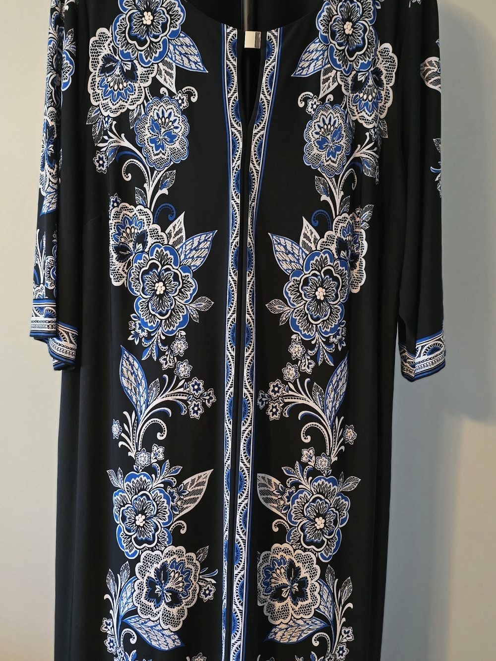 Studio One Black Dress with Blue and White Floral Print 2X